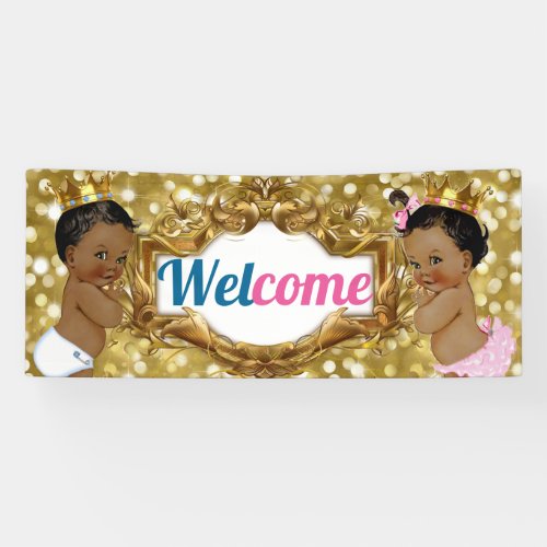African PrincePrincess PinkBlue Glitter Welcome Banner