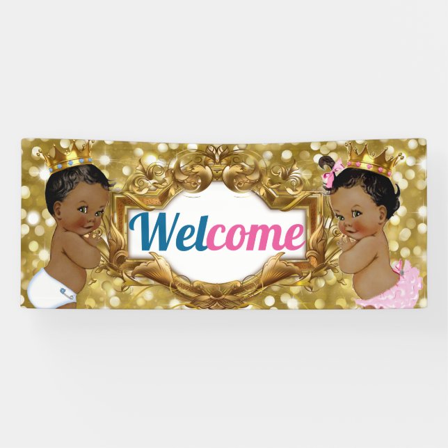 African Prince|Princess Pink|Blue Glitter Welcome Banner (Horizontal)