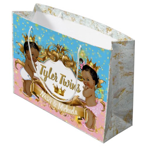 African PrincePrincess PinkBlue Gold Sparkles Large Gift Bag
