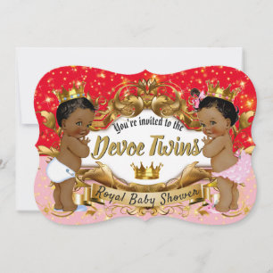 African Prince Princess Pink & Red Gold Sparkle Invitation