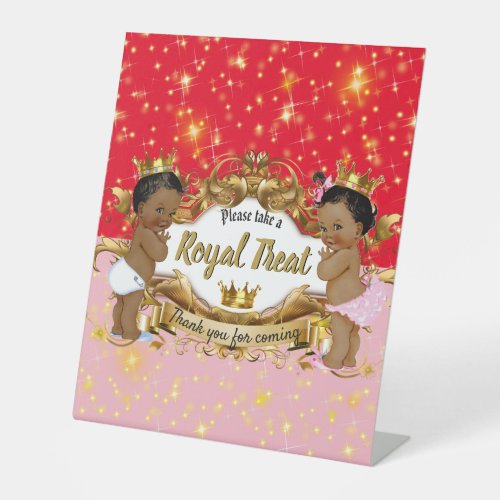 African PrincePrincess Pink  Red Gold Sparkle Pedestal Sign