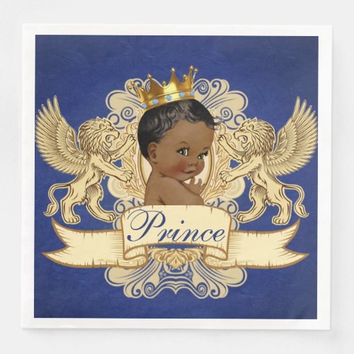 African PrinceRegal Lions Crest Royal Blue  Gold Paper Dinner Napkins
