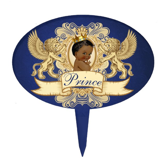 African Prince Royal Baby Shower Oval Cake Topper (Front)