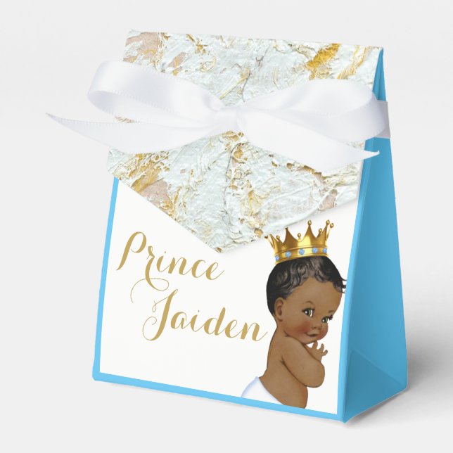 African Prince Royal Blue|FANCY Baby Shower Tent Favor Boxes (Front Side)