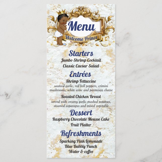 African Prince|Royal Blue & Gold Elegant Photo Menu (Front)