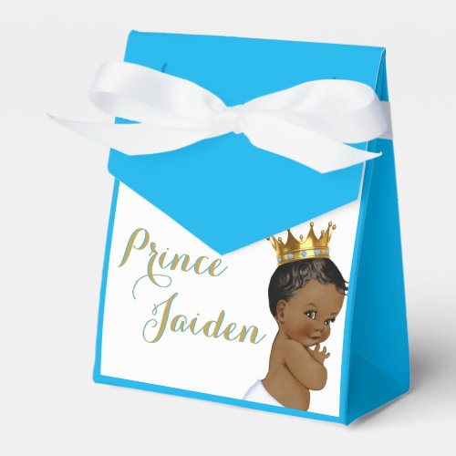 African Prince Sky Blue  Gold Elegant Baby Shower Favor Boxes