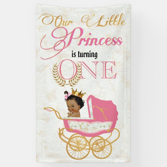 African Princess Elegant Pink|Gold 1st Birthday Banner (Vertical)
