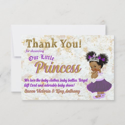 African Princess Elegant Purple  Gold Thank You Card