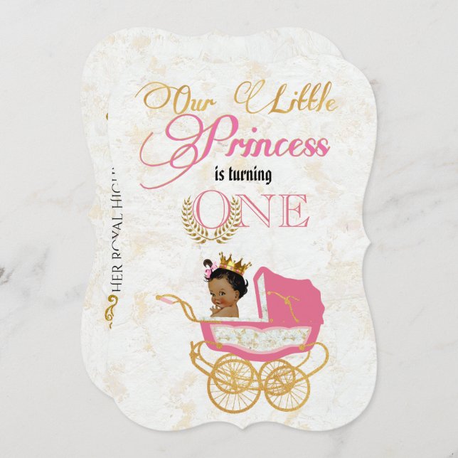 African Princess Fancy Pink|Gold 1st Birthday Invitation (Front/Back)