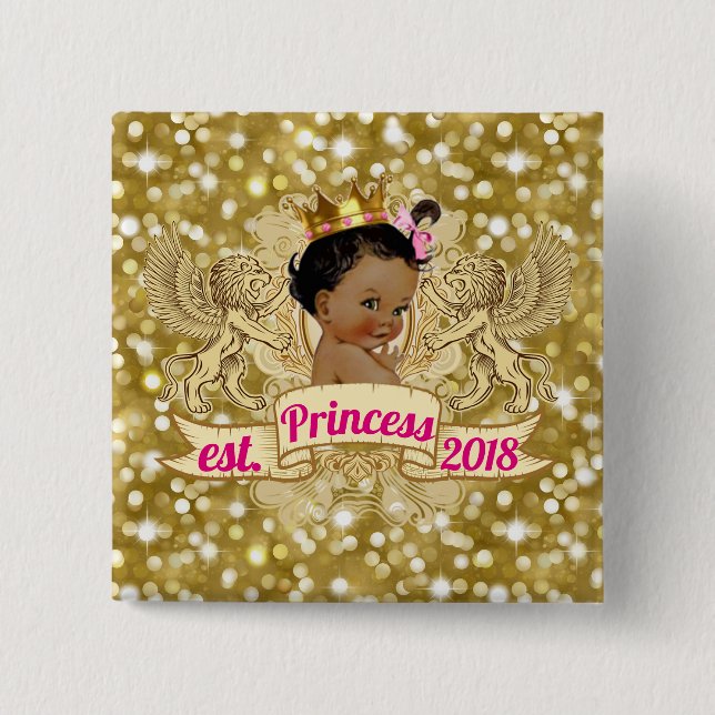 African Princess|Gold Glitter Baby Shower Button (Front)