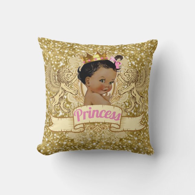 African Princess Pink and Gold Glitter Pillow (Front)