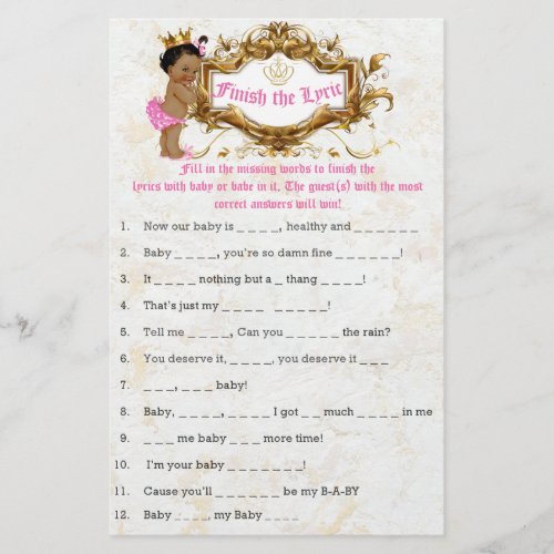 African Princess Pink Baby Shower Game Flyer