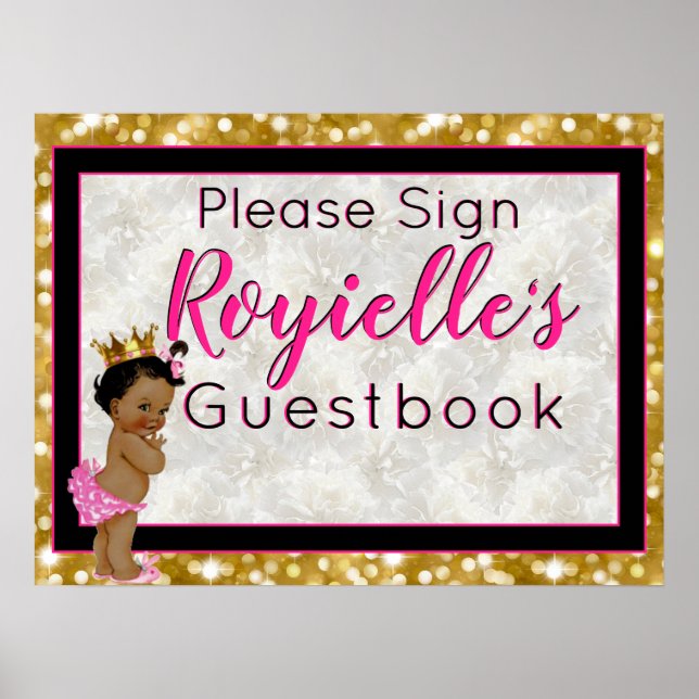 African Princess|Pink/Black/Gold Glitter Guestbook (Front)