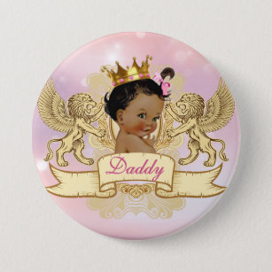 African Princess Pink Sparkles Baby Shower Button