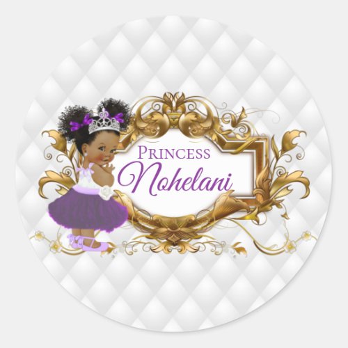 African Princess Purple  White  Gold Elegant Classic Round Sticker