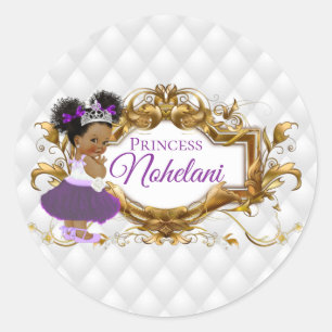 African Princess Purple White & Gold Elegant Classic Round Sticker