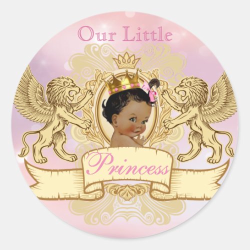 African Princess Regal Lions Crest Pink  Gold Classic Round Sticker