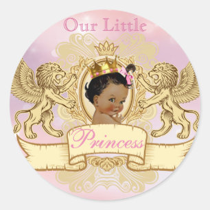 African Princess Regal Lions Crest Pink & Gold Classic Round Sticker