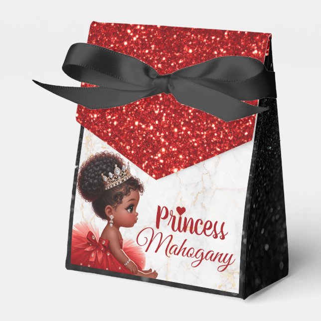 African Princess Royal Baby Shower Red Glitter Favor Boxes (Front Side)