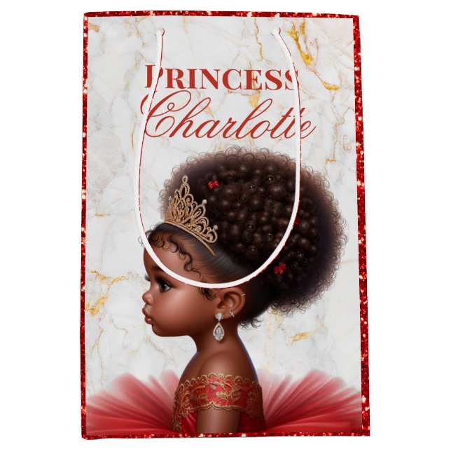 African Princess Royal Baby Shower Red Glitter Medium Gift Bag (Front)