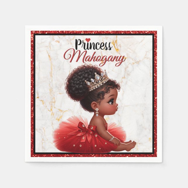 African Princess Royal Baby Shower Red Glitter Napkins (Front)