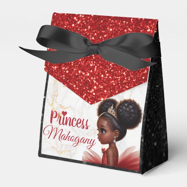 African Princess Royal Birthday Glitter Red/Black Favor Boxes (Front Side)