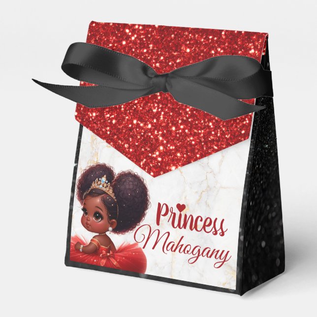 African Princess Royal Shower Glitter Red/Black Favor Boxes (Front Side)