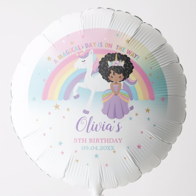 African Princess & Unicorn Birthday Party Rainbow  Balloon (Front)