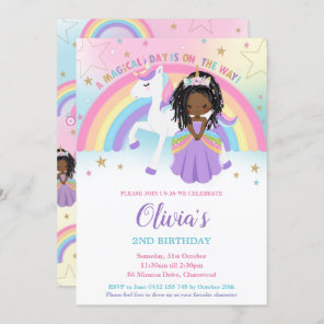 African Princess Unicorn Birthday Party Rainbow   Invitation