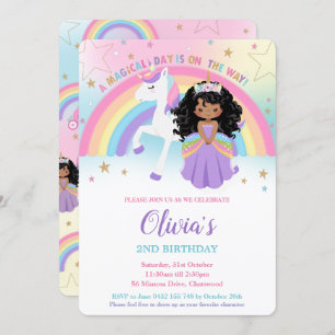 African Princess Unicorn Birthday Party Rainbow Invitation