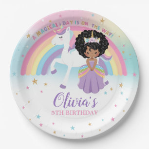 African Princess & Unicorn Birthday Party Rainbow Paper Plates