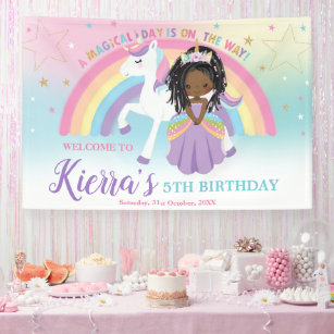 African Princess Unicorn Birthday Rainbow Welcome Banner