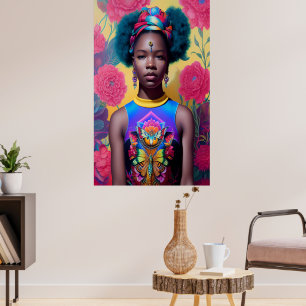 African princess with blue hair poster