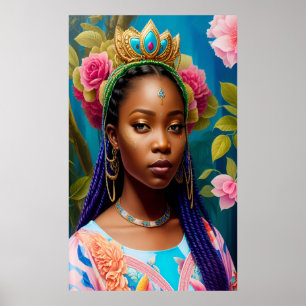 African princess with gold and blue tiara poster