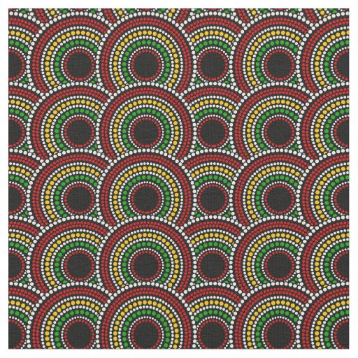 African Print Circles Pattern in Red Gold Green Fabric