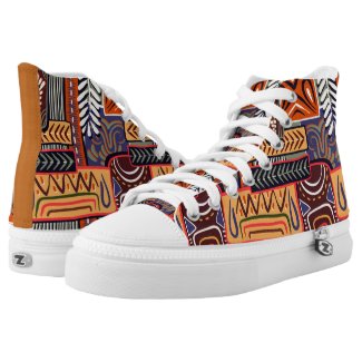 African Print In Orange High-Top Sneakers
