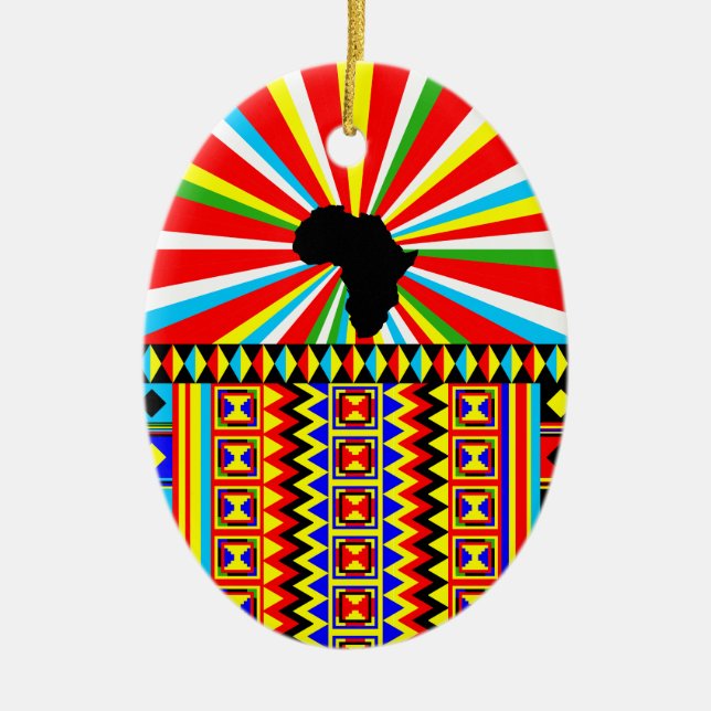 African Print Kente Cloth Tribal Pattern Ankara Ceramic Ornament (Front)