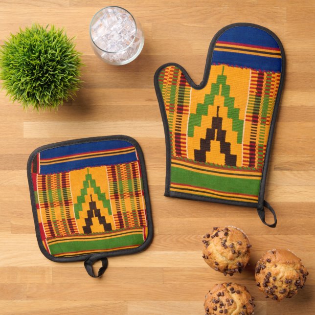 African Print Oven Mitt & Pot Holder Set (Top Down)