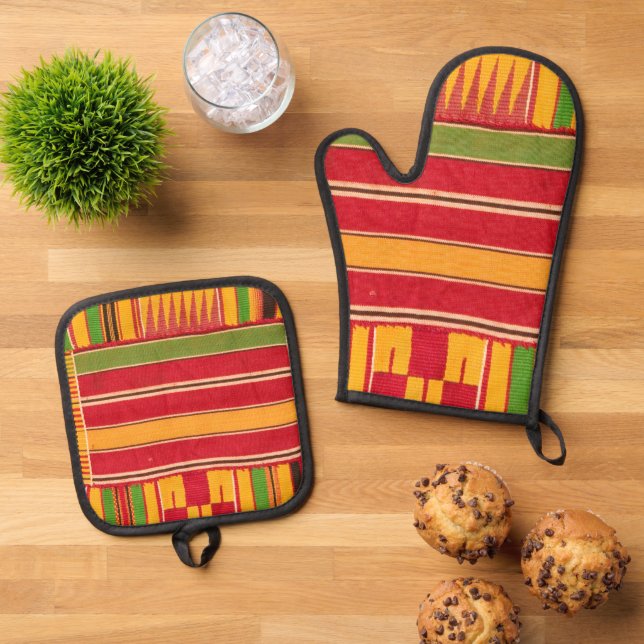 African Print Oven Mitt & Pot Holder Set (Top Down)