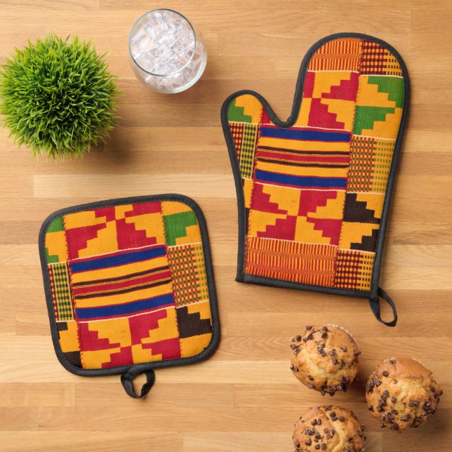 African Print Oven Mitt & Pot Holder Set (Top Down)