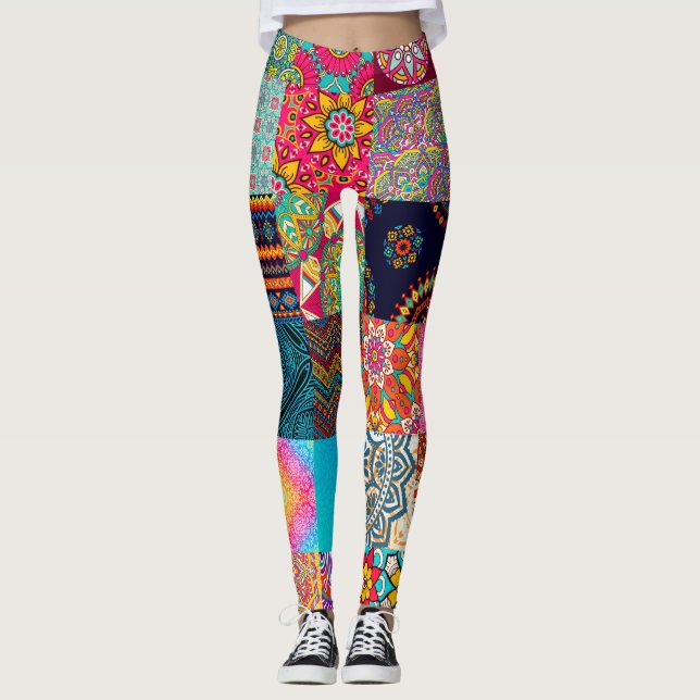 African Print Patchwork Colorful Leggings (Front)