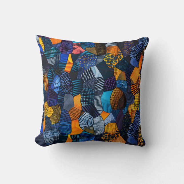 African Print Patchwork Throw Pillow (Front)