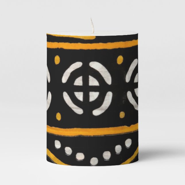 African Print Pillar Candle  (Front)