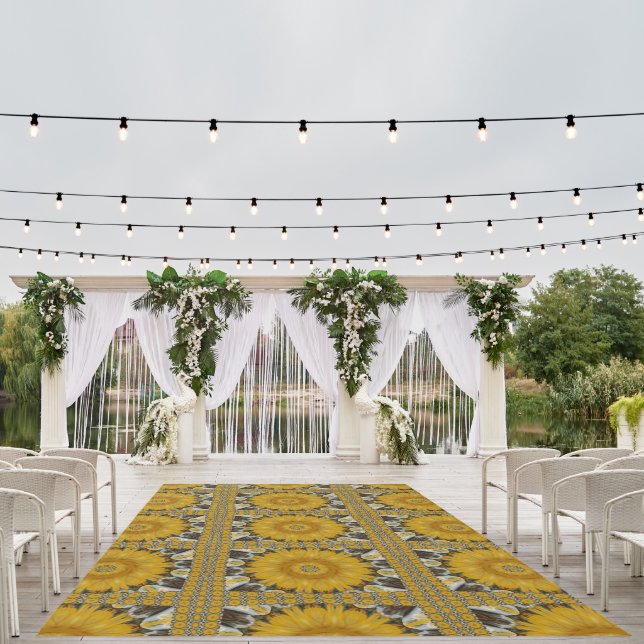 African Print Sunflower Golden Art Design Outdoor Rug (Insitu (Wedding 1))