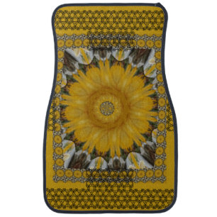 African Print Sunflower Golden Design Car Floor Mat
