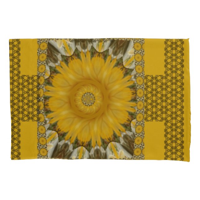 African Print Sunflower Golden Design Queen Size   Pillow Case (Front-Left)