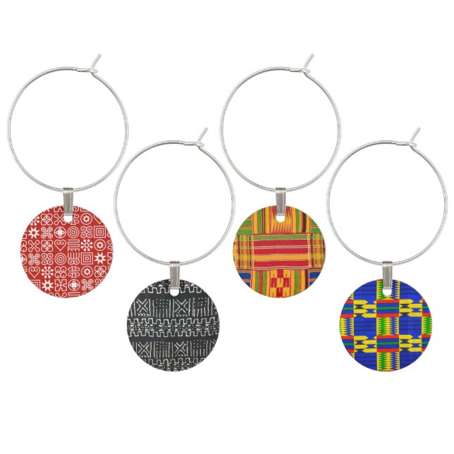 African Print Wine Glass Charms (Staggered)