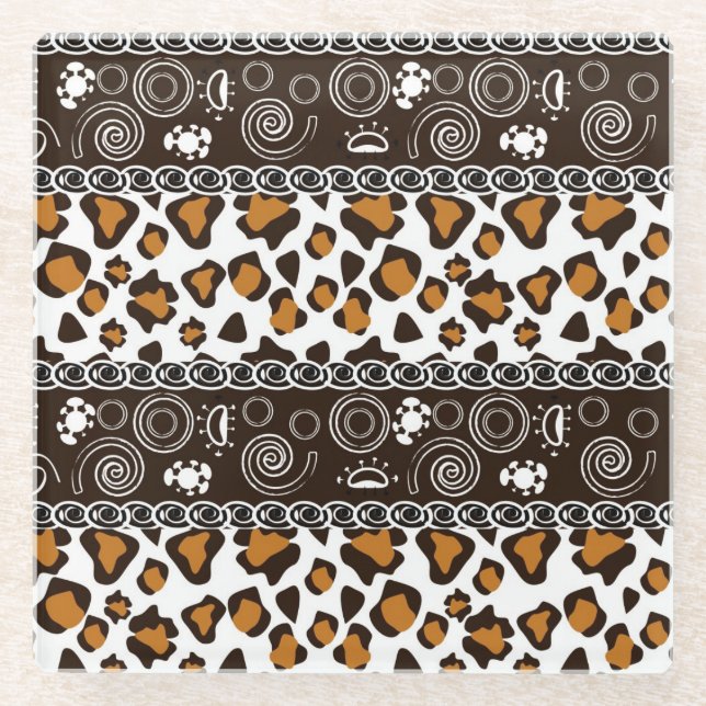 African print with cheetah skin pattern glass coaster (Front)