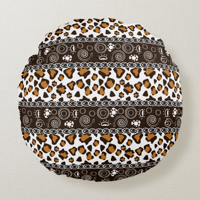 African print with cheetah skin pattern round pillow (Front)
