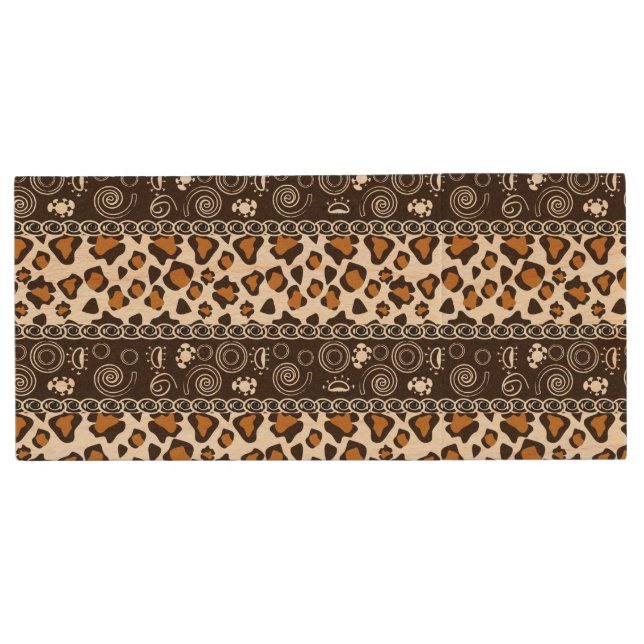 African print with cheetah skin pattern wood flash drive (Front)